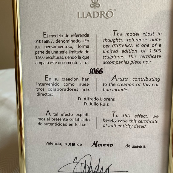 RETIRED 2004 ‘LOST IN THOUGHT’ Lladro item#01016887 - Picture 16 of 16